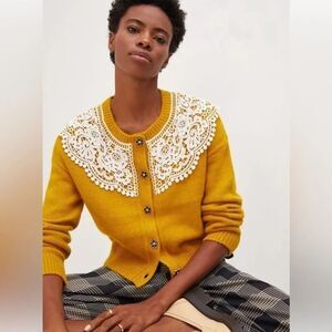 Anthropologie Maeve Lace Collar Cardigan Size S